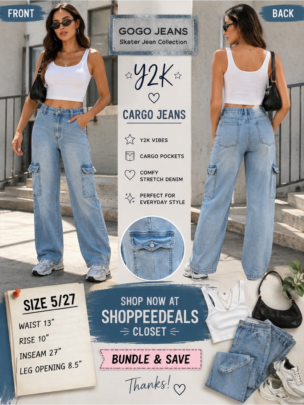 GOGO Jeans Skater Jean Collection Cargo Jeans – Women’s Size 5/27